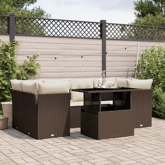 7-tlg. Garten-Sofagarnitur mit Kissen Schwarz Poly Rattan