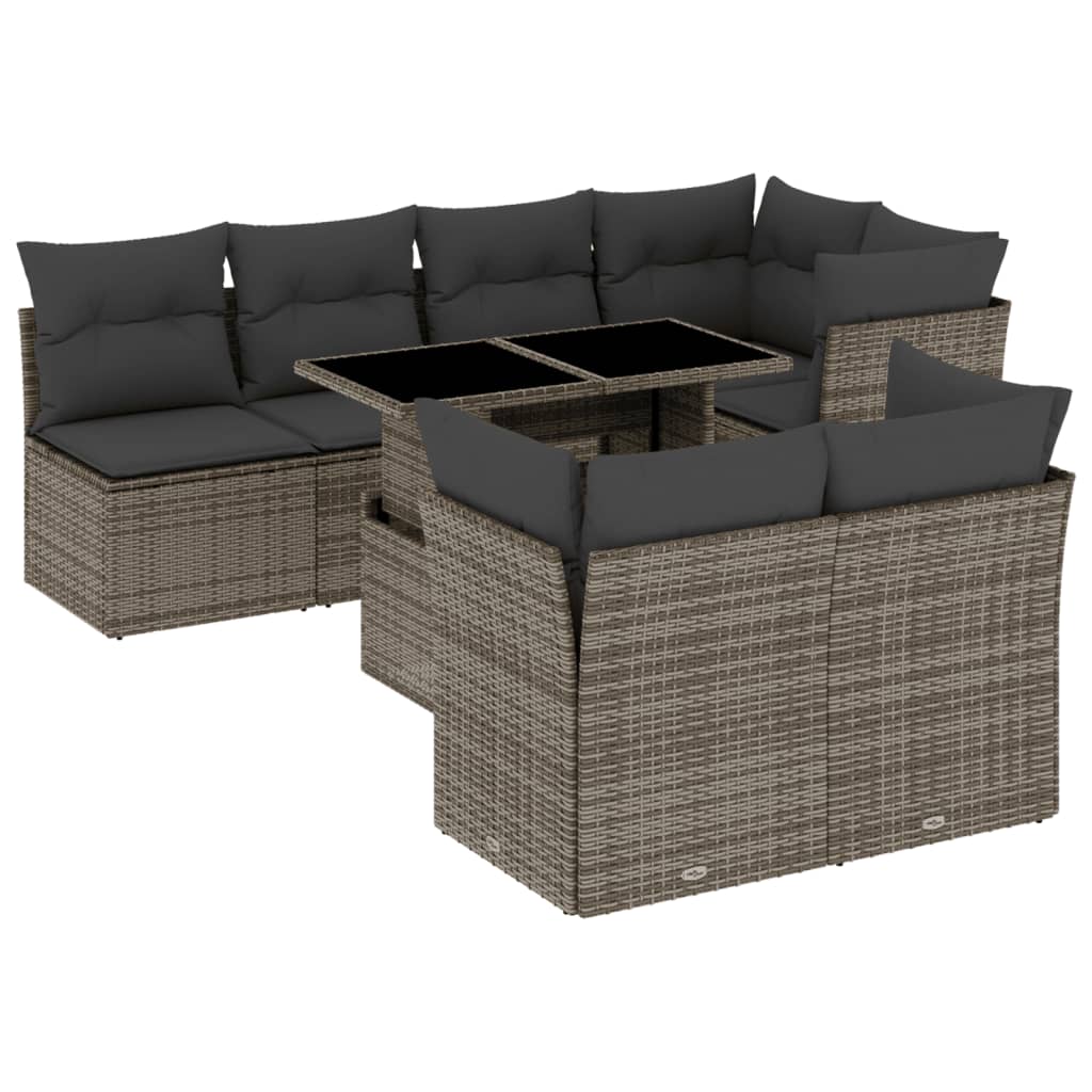 8-tlg. Garten-Sofagarnitur mit Kissen Schwarz Poly Rattan