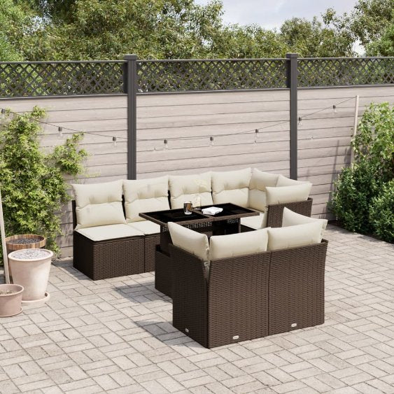 8-tlg. Garten-Sofagarnitur mit Kissen Schwarz Poly Rattan