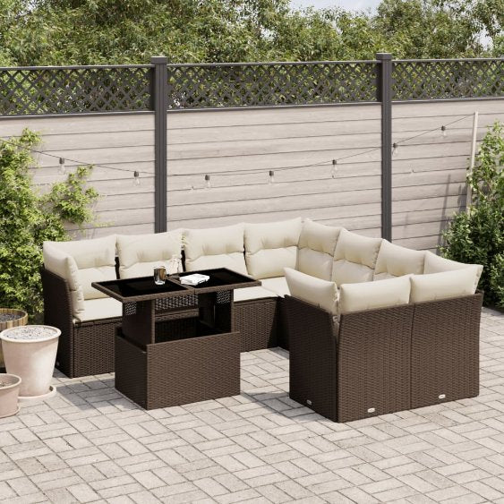 9-tlg. Garten-Sofagarnitur mit Kissen Schwarz Poly Rattan