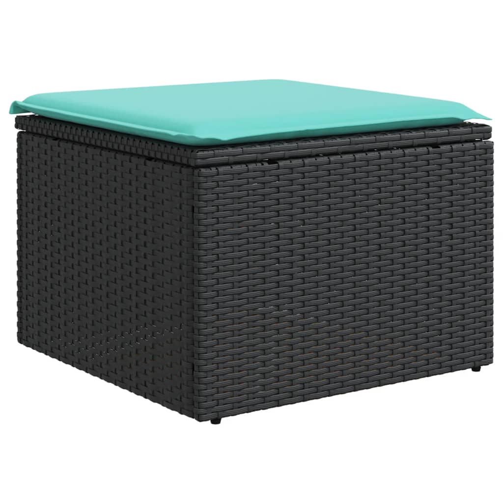 6-teiliges Gartensofa-Set mit Kissen, schwarzes Polyrattan