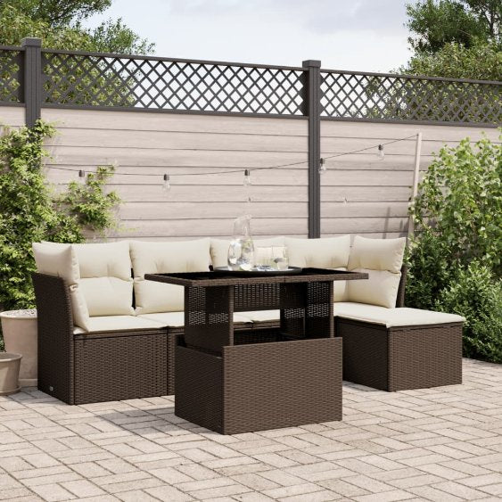 6-tlg. Garten-Sofagarnitur mit Kissen Schwarz Poly Rattan