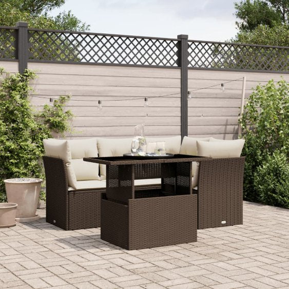 5-tlg. Garten-Sofagarnitur mit Kissen Schwarz Poly Rattan