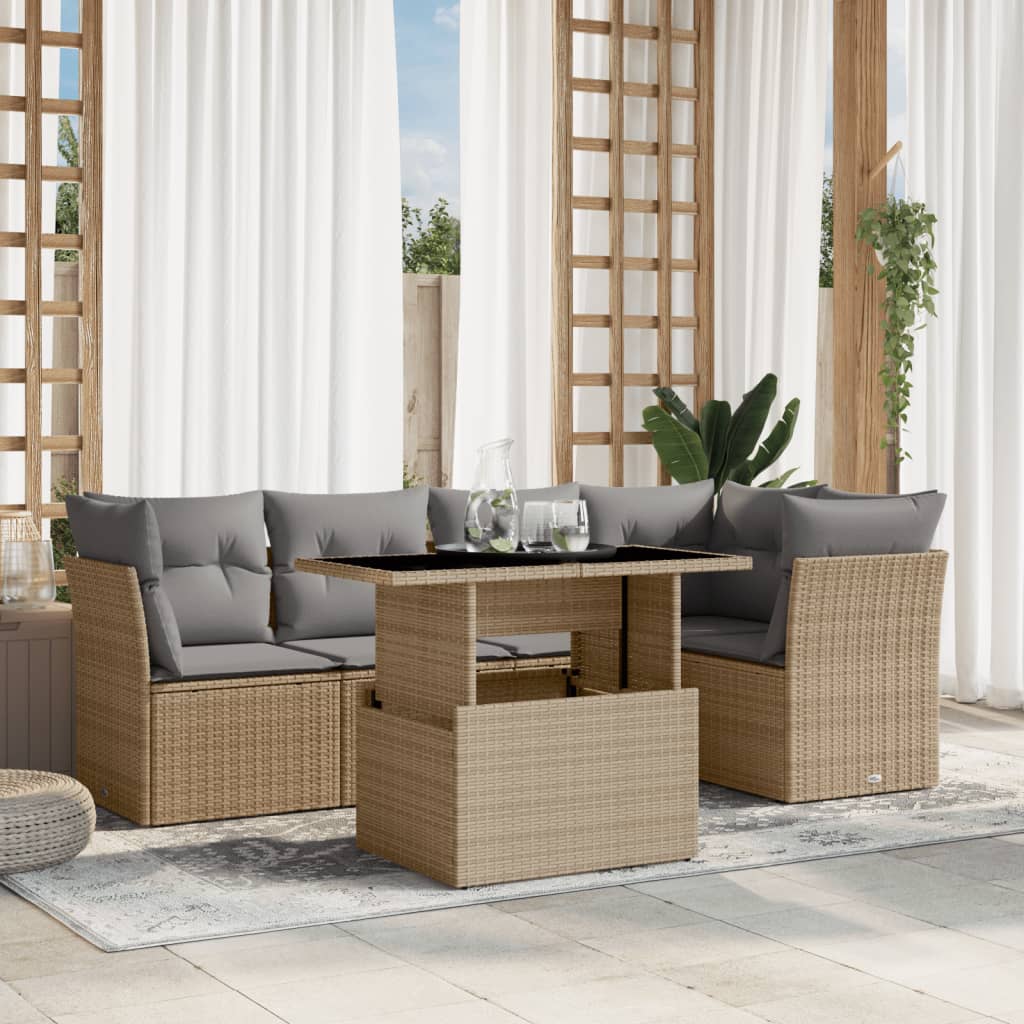 6-tlg. Garten-Sofagarnitur mit Kissen Schwarz Poly Rattan