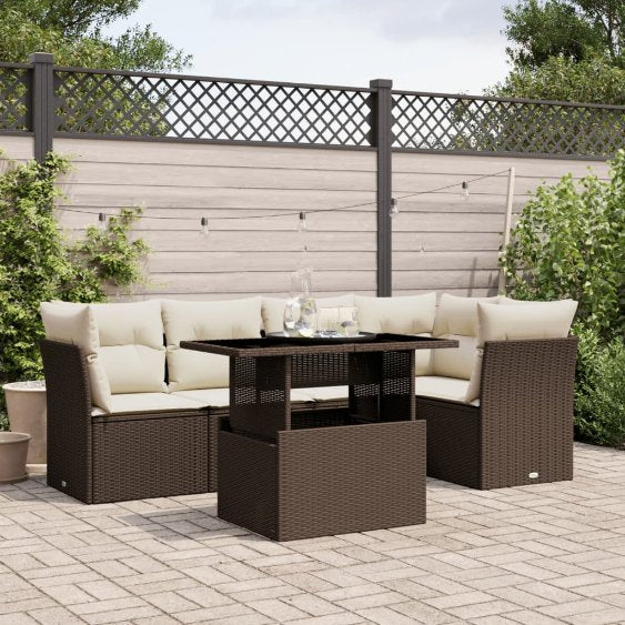 6-tlg. Garten-Sofagarnitur mit Kissen Schwarz Poly Rattan