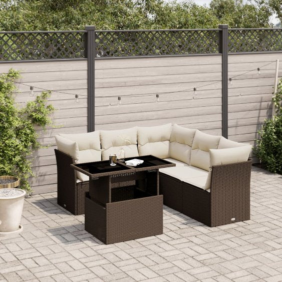 6-tlg. Garten-Sofagarnitur mit Kissen Schwarz Poly Rattan