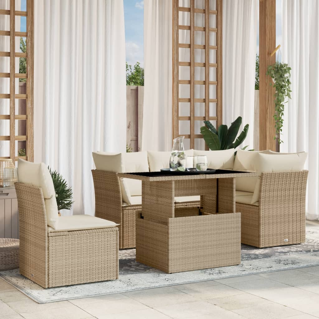 6-tlg. Garten-Sofagarnitur mit Kissen Schwarz Poly Rattan
