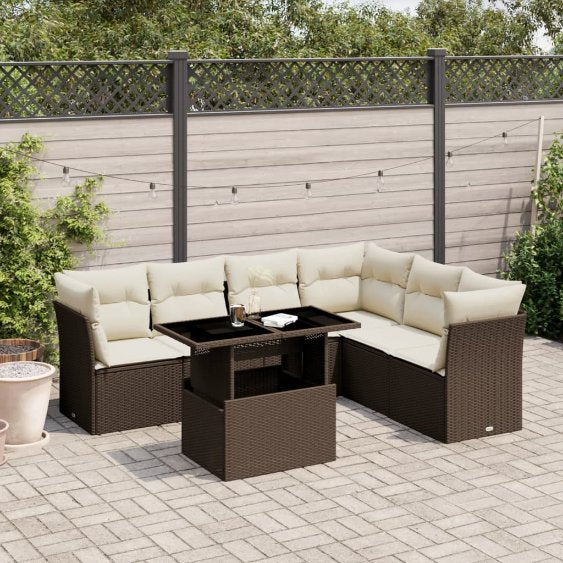 7-tlg. Garten-Sofagarnitur mit Kissen Schwarz Poly Rattan