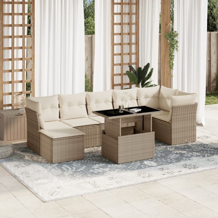 8-tlg. Garten-Sofagarnitur mit Kissen Schwarz Poly Rattan