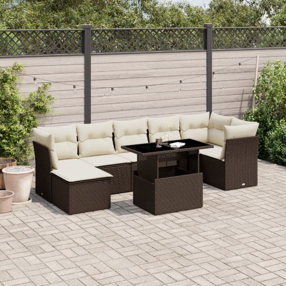 8-tlg. Garten-Sofagarnitur mit Kissen Schwarz Poly Rattan