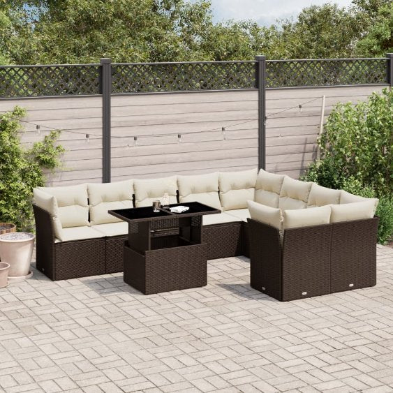 vidaXL 10-tlg. Garten-Sofagarnitur mit Kissen Schwarz Poly Rattan