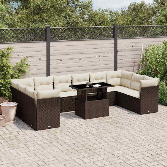 vidaXL 11-tlg. Garten-Sofagarnitur mit Kissen Schwarz Poly Rattan