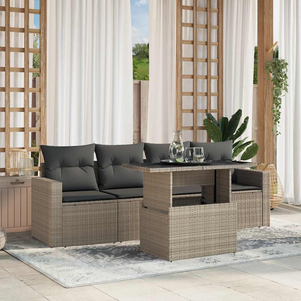 5-tlg. Garten-Sofagarnitur mit Kissen Schwarz Poly Rattan