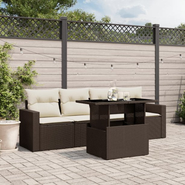 5-tlg. Garten-Sofagarnitur mit Kissen Schwarz Poly Rattan