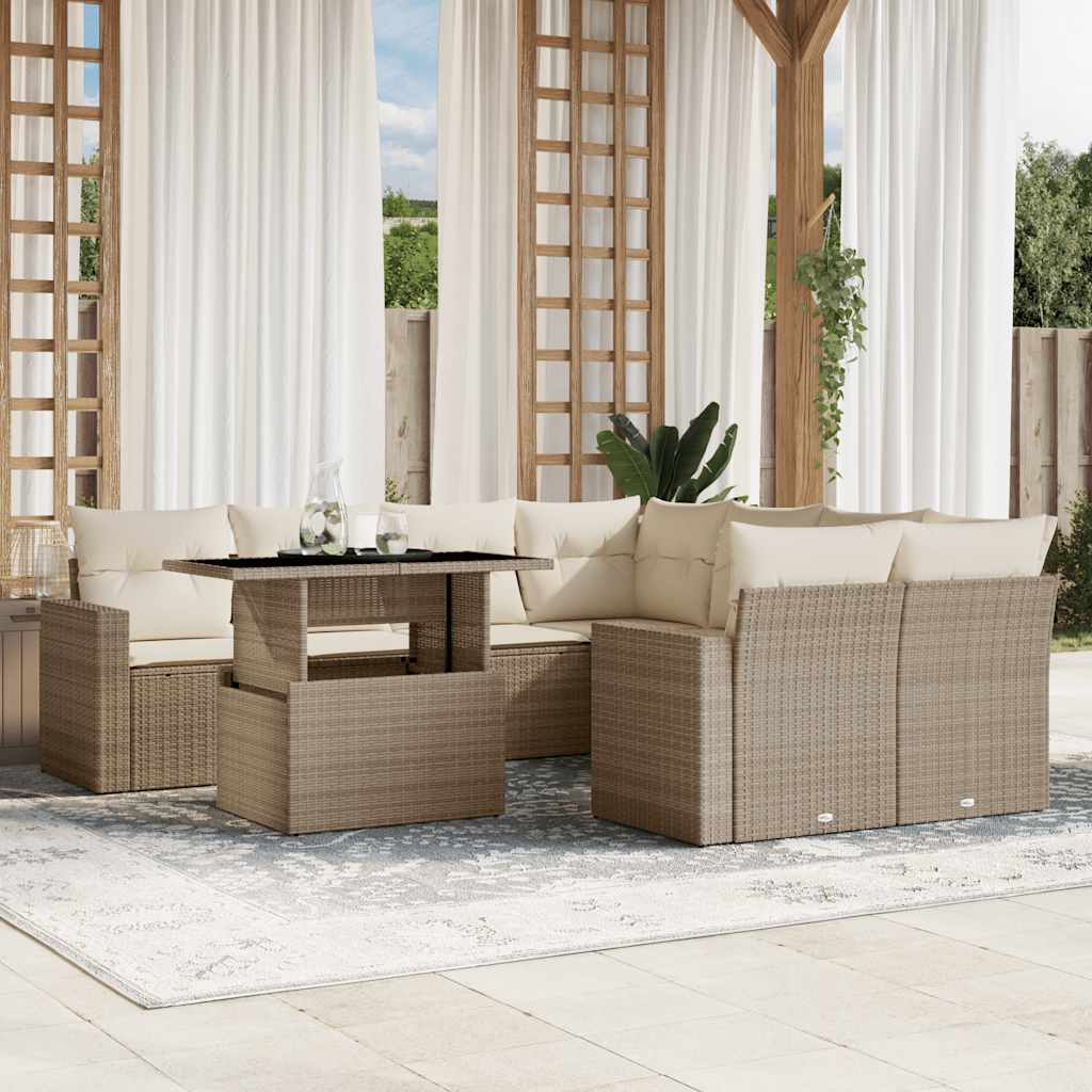9-tlg. Garten-Sofagarnitur mit Kissen Schwarz Poly Rattan