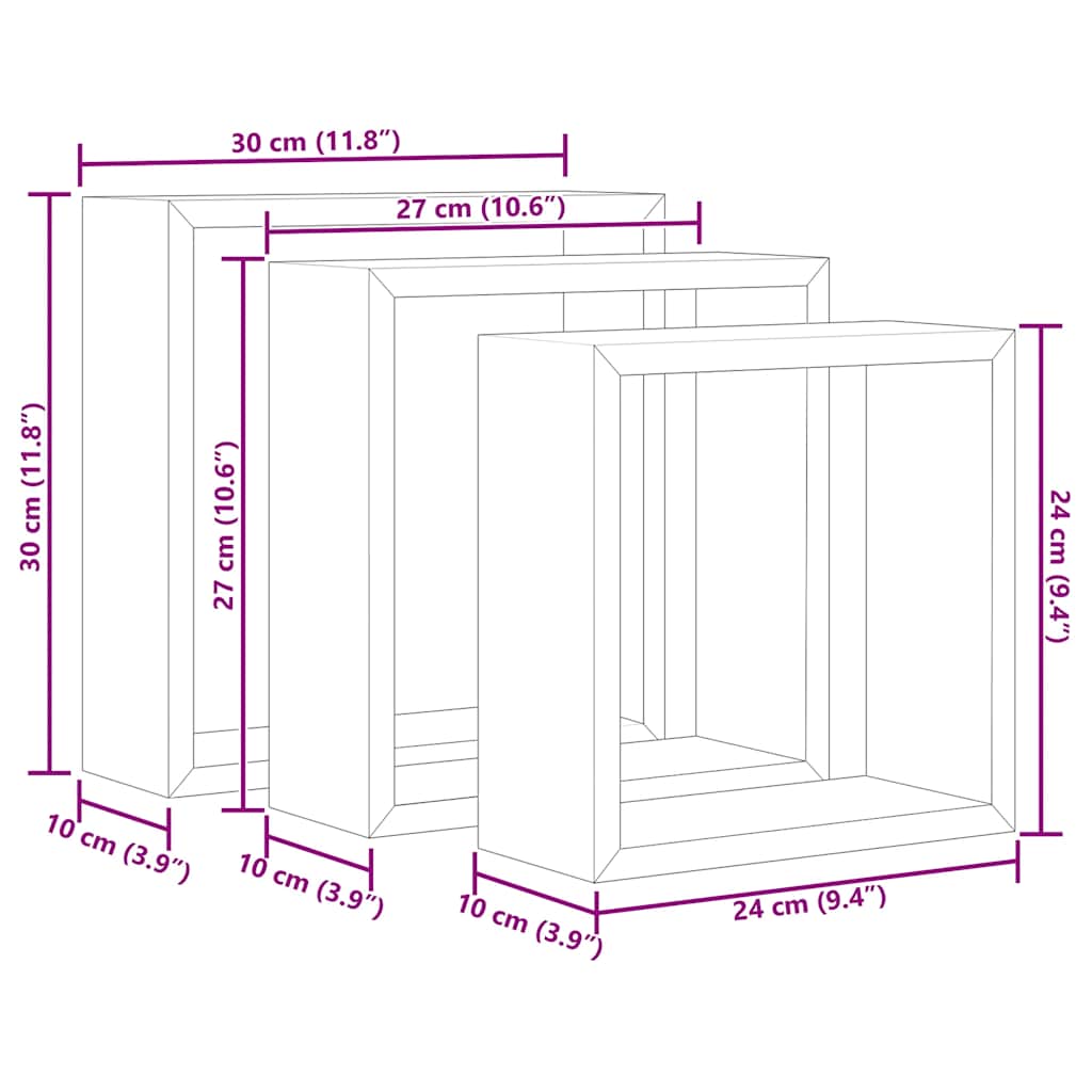 vidaXL Würfelregale 3 Stk. Sonoma-Eiche