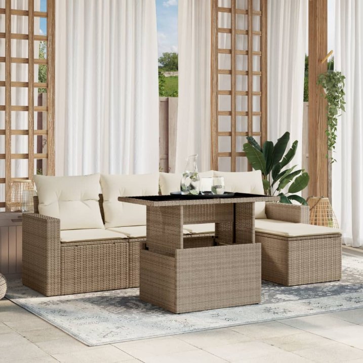 6-tlg. Garten-Sofagarnitur mit Kissen Schwarz Poly Rattan
