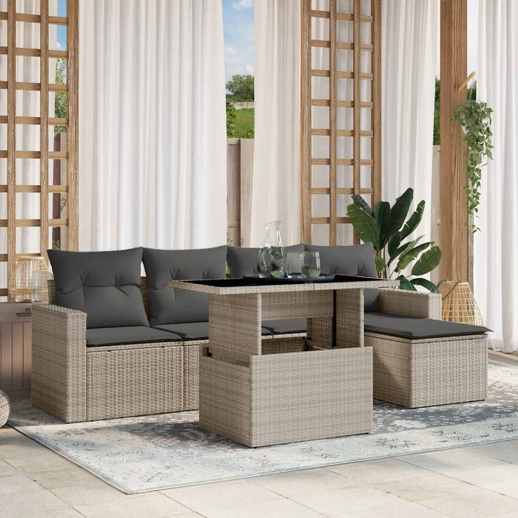6-tlg. Garten-Sofagarnitur mit Kissen Schwarz Poly Rattan