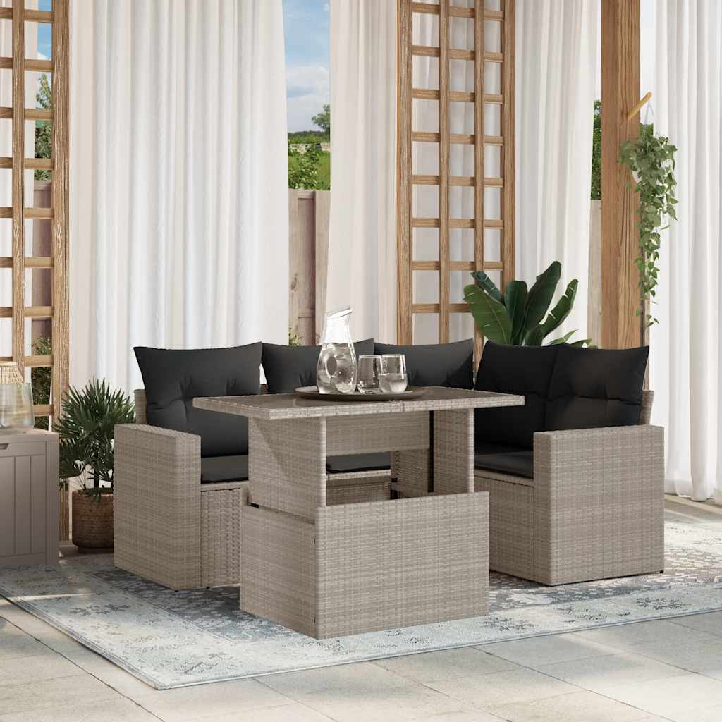 5-tlg. Garten-Sofagarnitur mit Kissen Schwarz Poly Rattan