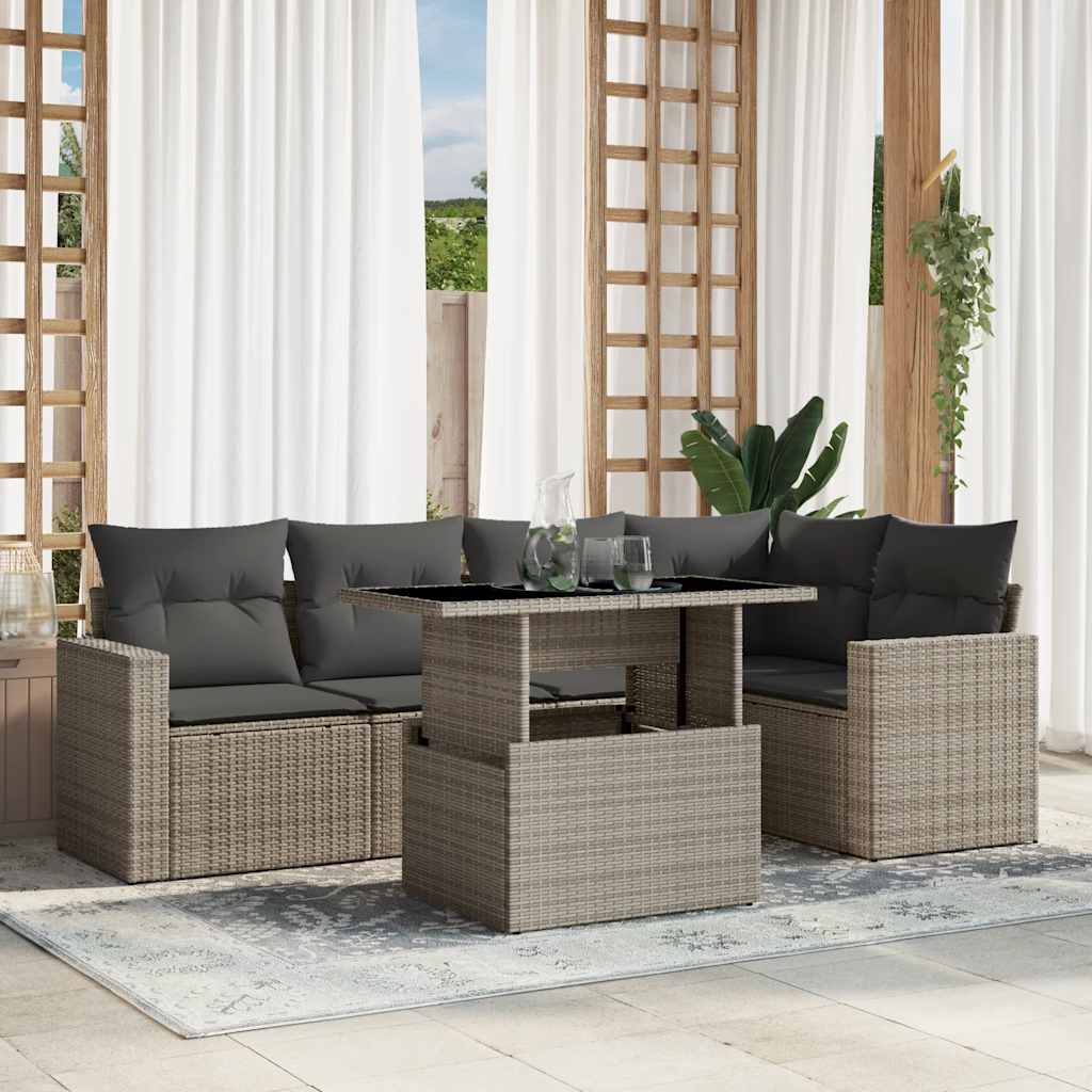 6-tlg. Garten-Sofagarnitur mit Kissen Schwarz Poly Rattan