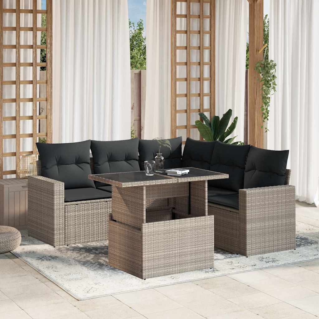 6-tlg. Garten-Sofagarnitur mit Kissen Schwarz Poly Rattan