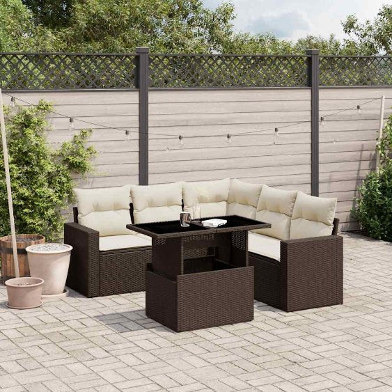 6-tlg. Garten-Sofagarnitur mit Kissen Schwarz Poly Rattan