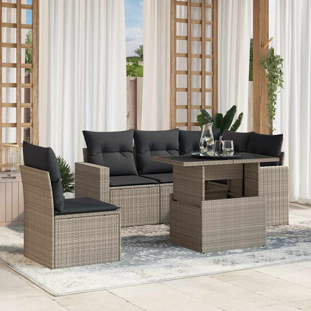 6-tlg. Garten-Sofagarnitur mit Kissen Schwarz Poly Rattan