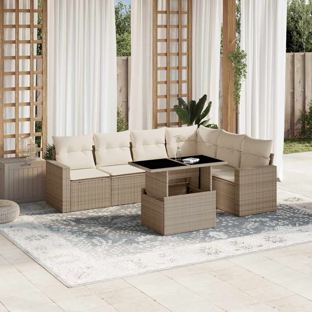 7-tlg. Garten-Sofagarnitur mit Kissen Schwarz Poly Rattan