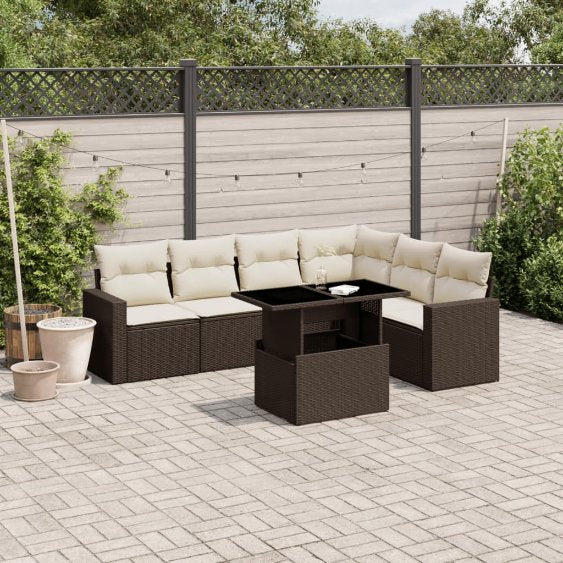 7-tlg. Garten-Sofagarnitur mit Kissen Schwarz Poly Rattan