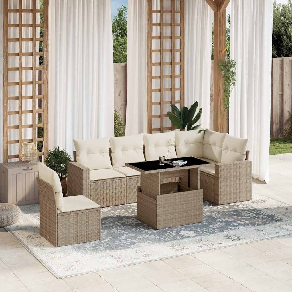 7-tlg. Garten-Sofagarnitur mit Kissen Schwarz Poly Rattan