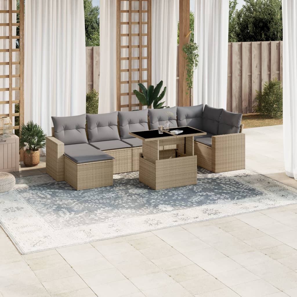 8-tlg. Garten-Sofagarnitur mit Kissen Schwarz Poly Rattan