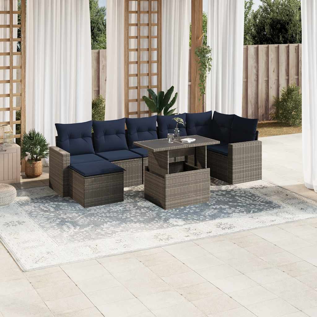 8-teiliges Gartensofa-Set mit Kissen, schwarzes Polyrattan
