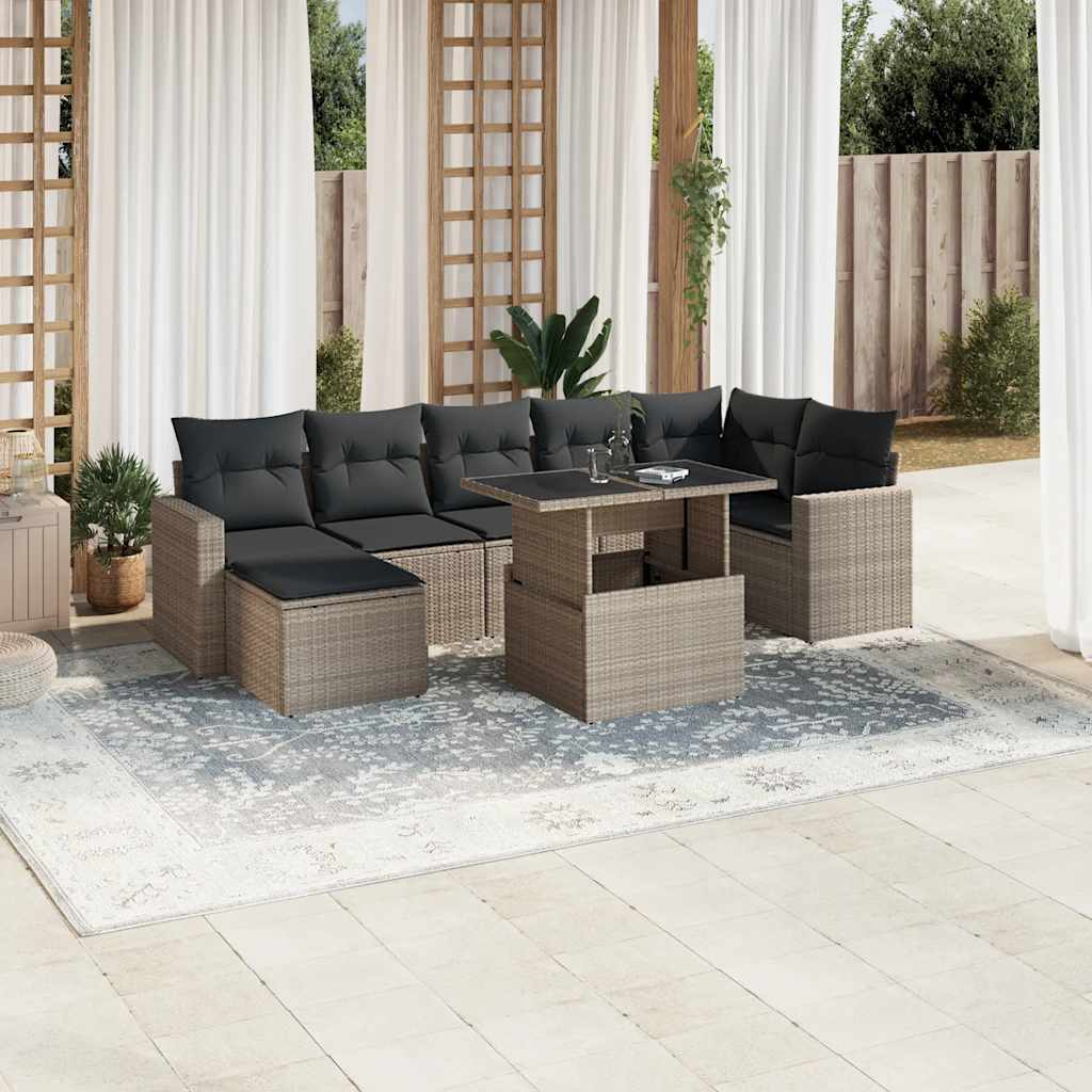 8-tlg. Garten-Sofagarnitur mit Kissen Schwarz Poly Rattan