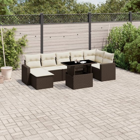 8-tlg. Garten-Sofagarnitur mit Kissen Schwarz Poly Rattan