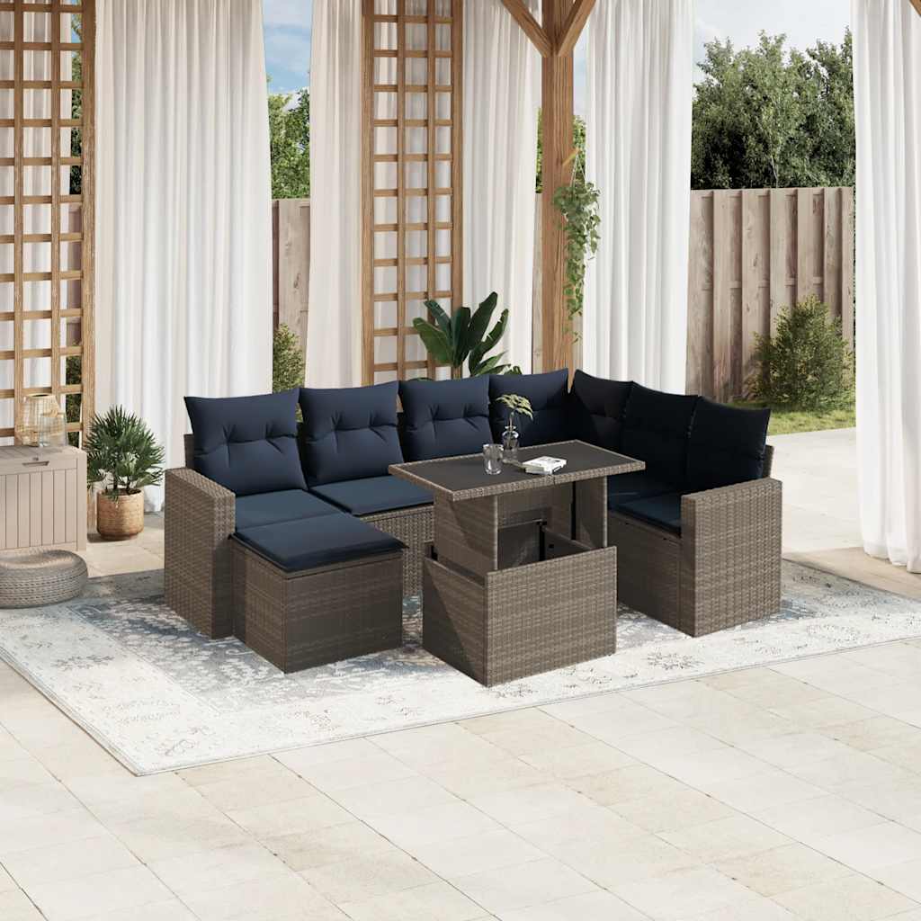 8-teiliges Gartensofa-Set mit Kissen, schwarzes Polyrattan
