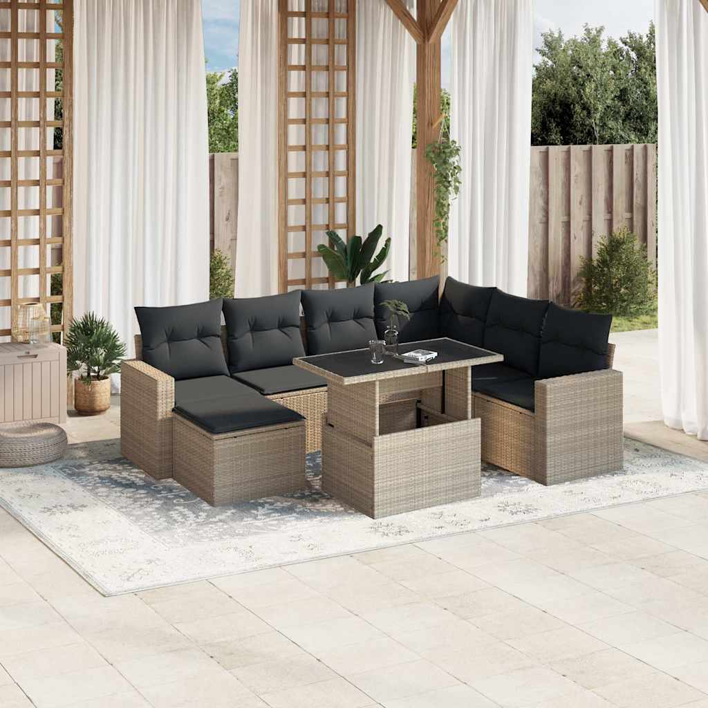 8-tlg. Garten-Sofagarnitur mit Kissen Schwarz Poly Rattan