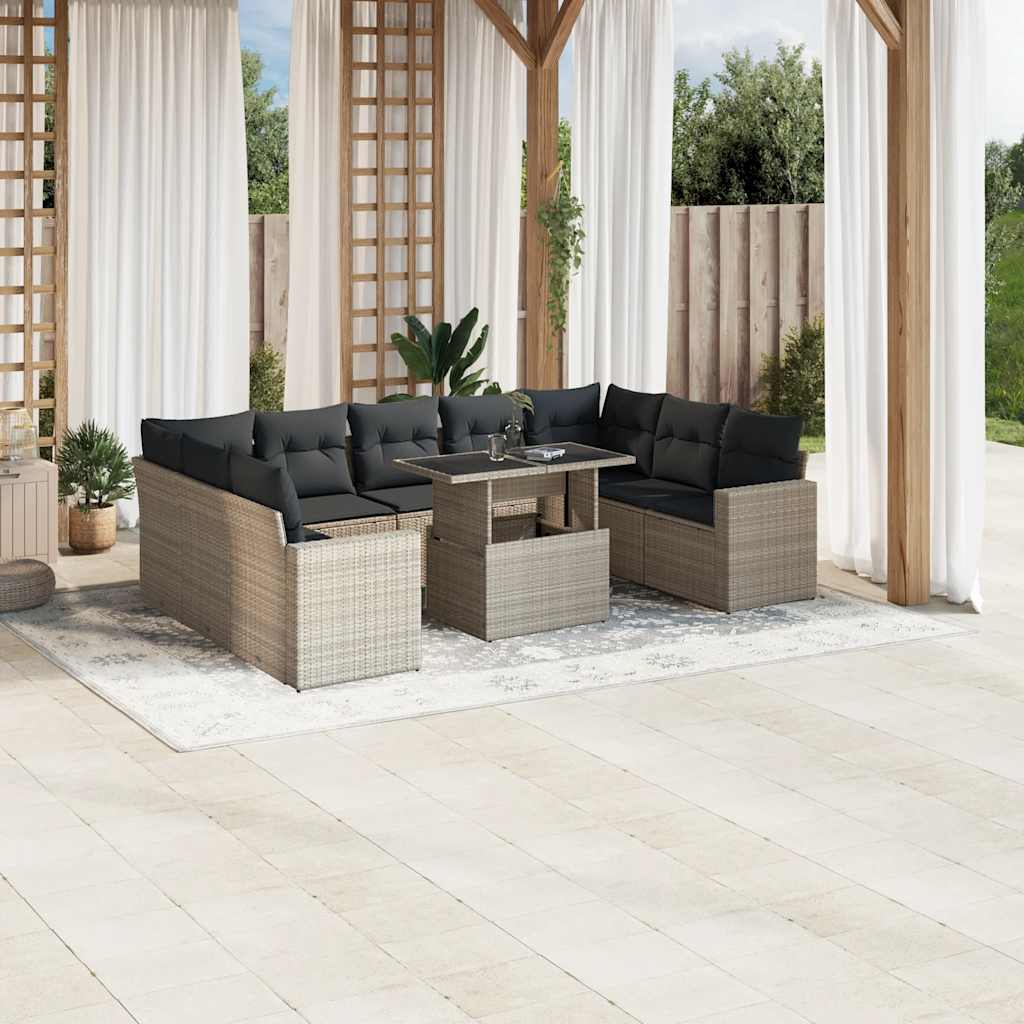 vidaXL 10-tlg. Garten-Sofagarnitur mit Kissen Schwarz Poly Rattan