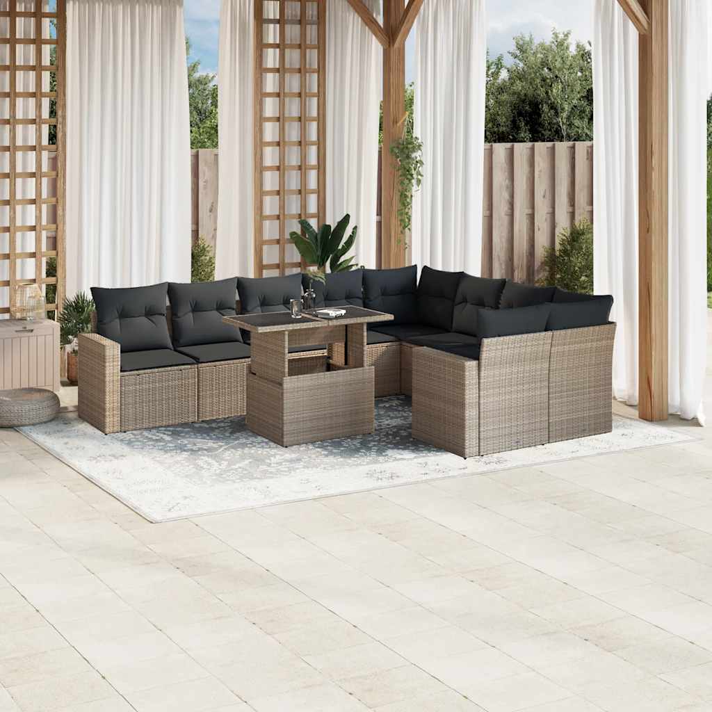 vidaXL 10-tlg. Garten-Sofagarnitur mit Kissen Schwarz Poly Rattan