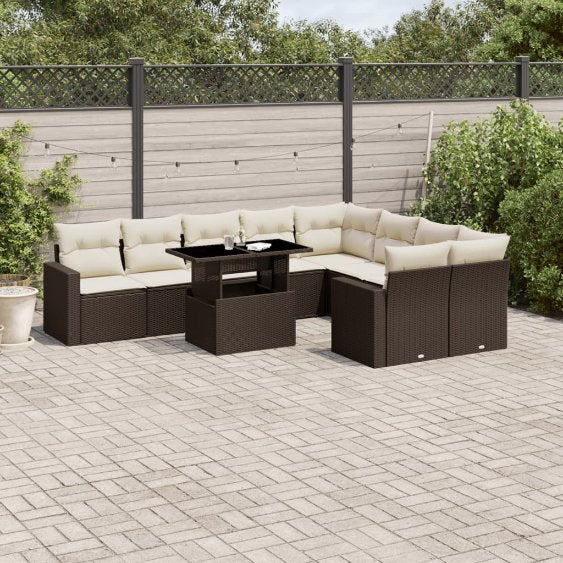 vidaXL 10-tlg. Garten-Sofagarnitur mit Kissen Schwarz Poly Rattan