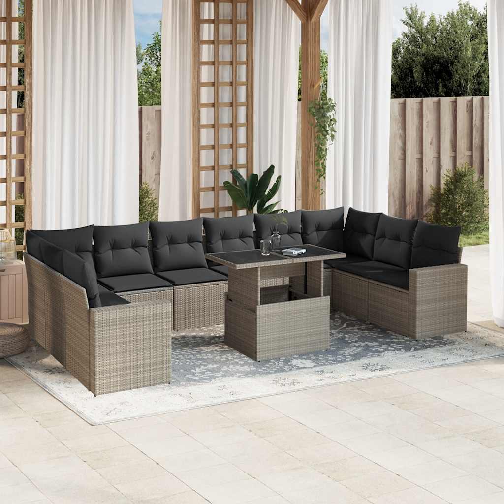 vidaXL 11-tlg. Garten-Sofagarnitur mit Kissen Schwarz Poly Rattan