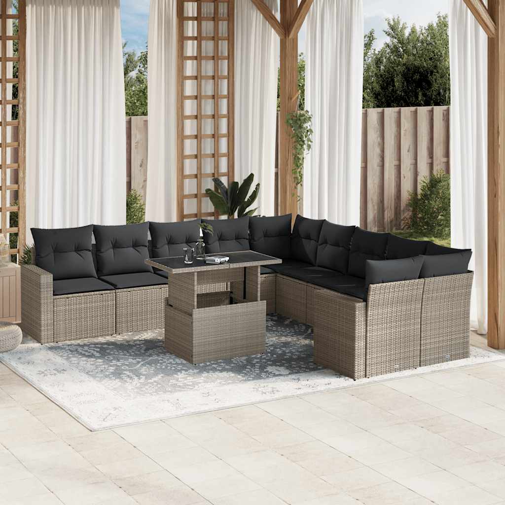 vidaXL 11-tlg. Garten-Sofagarnitur mit Kissen Schwarz Poly Rattan