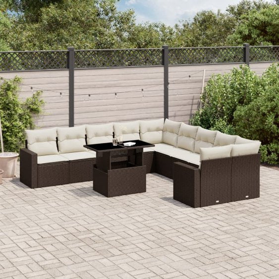 vidaXL 11-tlg. Garten-Sofagarnitur mit Kissen Schwarz Poly Rattan