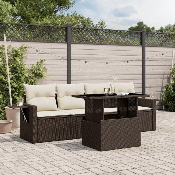 5-tlg. Garten-Sofagarnitur mit Kissen Schwarz Poly Rattan