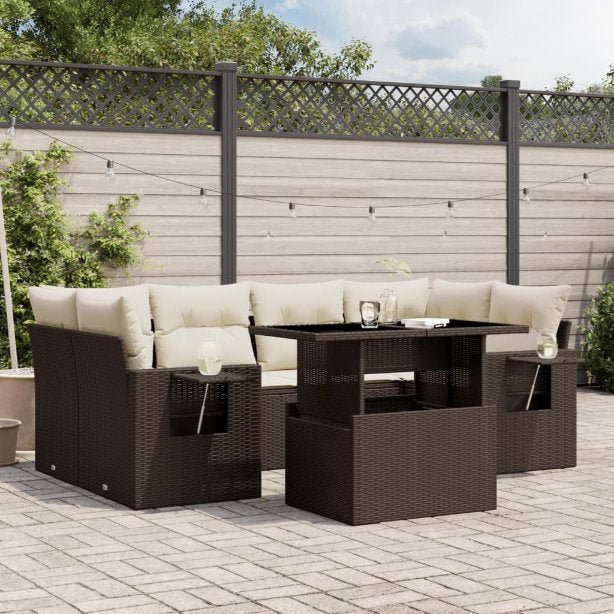 7-tlg. Garten-Sofagarnitur mit Kissen Schwarz Poly Rattan