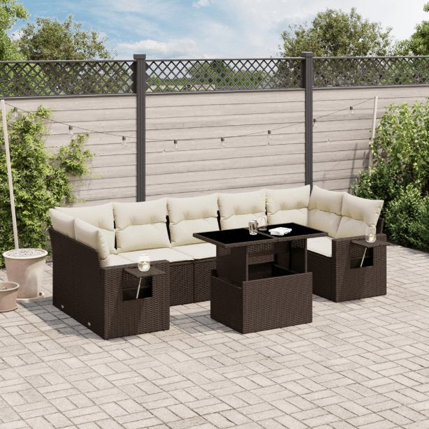 8-tlg. Garten-Sofagarnitur mit Kissen Schwarz Poly Rattan