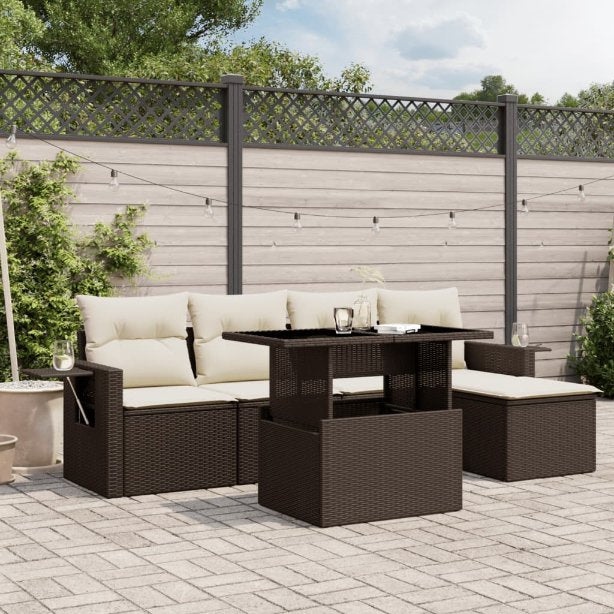 6-tlg. Garten-Sofagarnitur mit Kissen Schwarz Poly Rattan