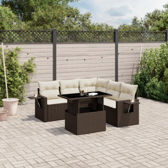 6-tlg. Garten-Sofagarnitur mit Kissen Schwarz Poly Rattan