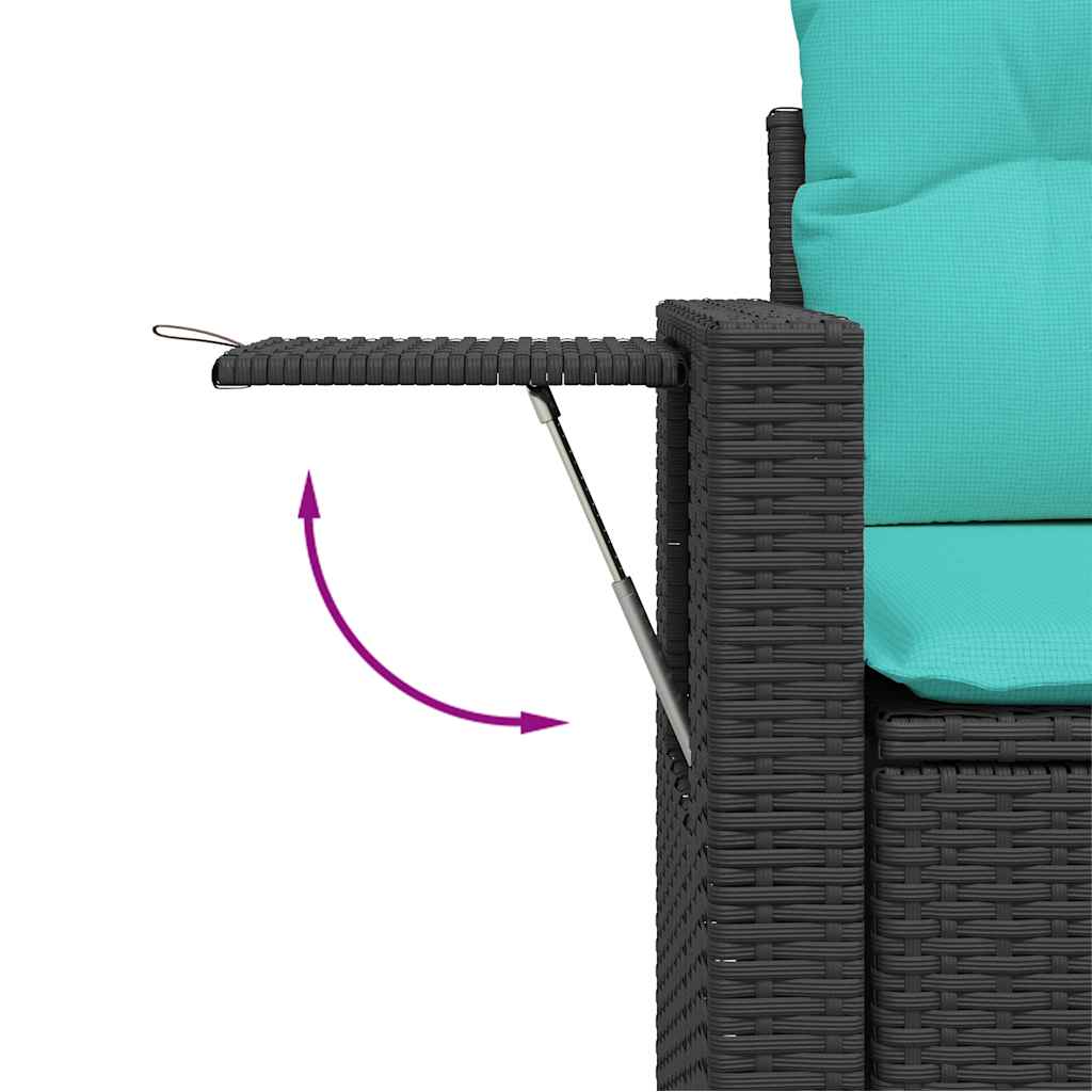 6-teiliges Gartensofa-Set mit Kissen, schwarzes Polyrattan