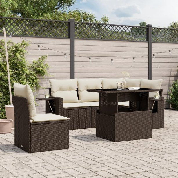 6-tlg. Garten-Sofagarnitur mit Kissen Schwarz Poly Rattan
