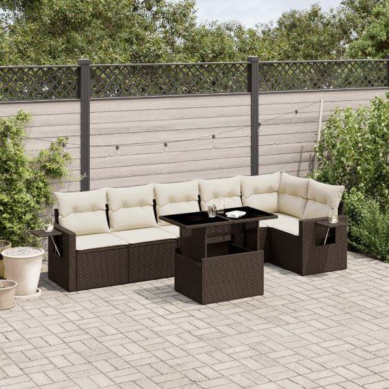 7-tlg. Garten-Sofagarnitur mit Kissen Schwarz Poly Rattan